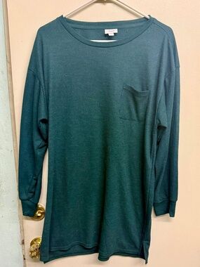 Jenni Forest Green Long Sleeve Top | Front Pocket Casual Shirt